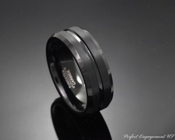 thumbnail interactive-video image 1 of 6mm Matte Black Tungsten Carbide Wedding Band Ring – Men's Or Ladies, Pipe Cut, US Made 1 of 5