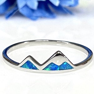 Mountains Blue Lab Opal Stackable Ring | Solid 925 Sterling Silver Opal Ring | Womens Silver Ring | Minimalist | Trendy | For Her, Teens