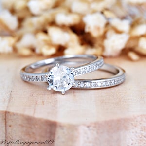 Channel Set Bride Engagement Ring | Solid 925 Sterling Silver CZ Wedding Ring Set | Womens Silver Ring | Trendy | Prong Set CZ Rings