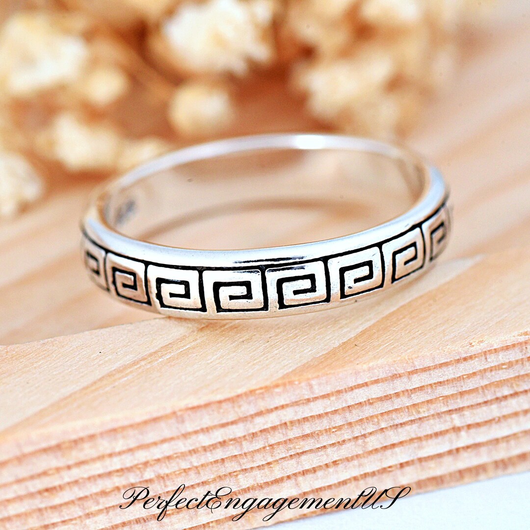Greek Key Pattern Meander Eternity Ring | Solid 925 Sterling Silver ...