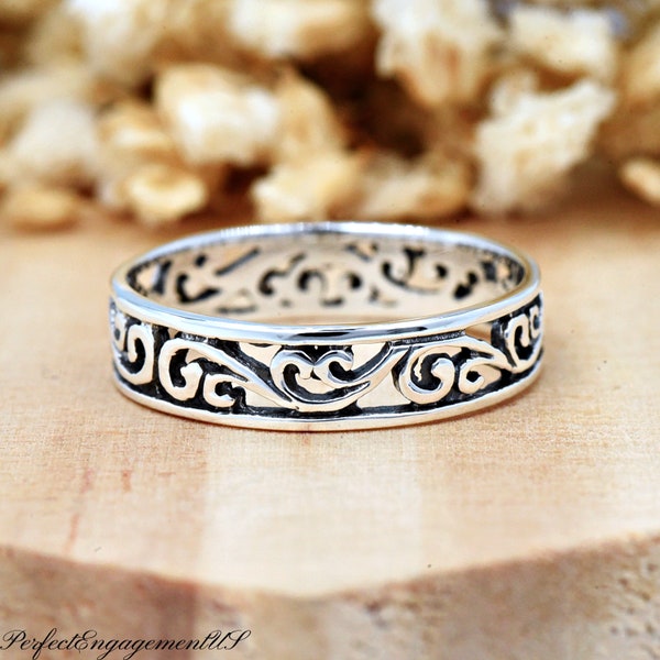 Filigree Plain Band | Solid 925 Sterling Silver Vine Ring | Womens Silver Ring | Trendy | Minimalist | Trendy Ring