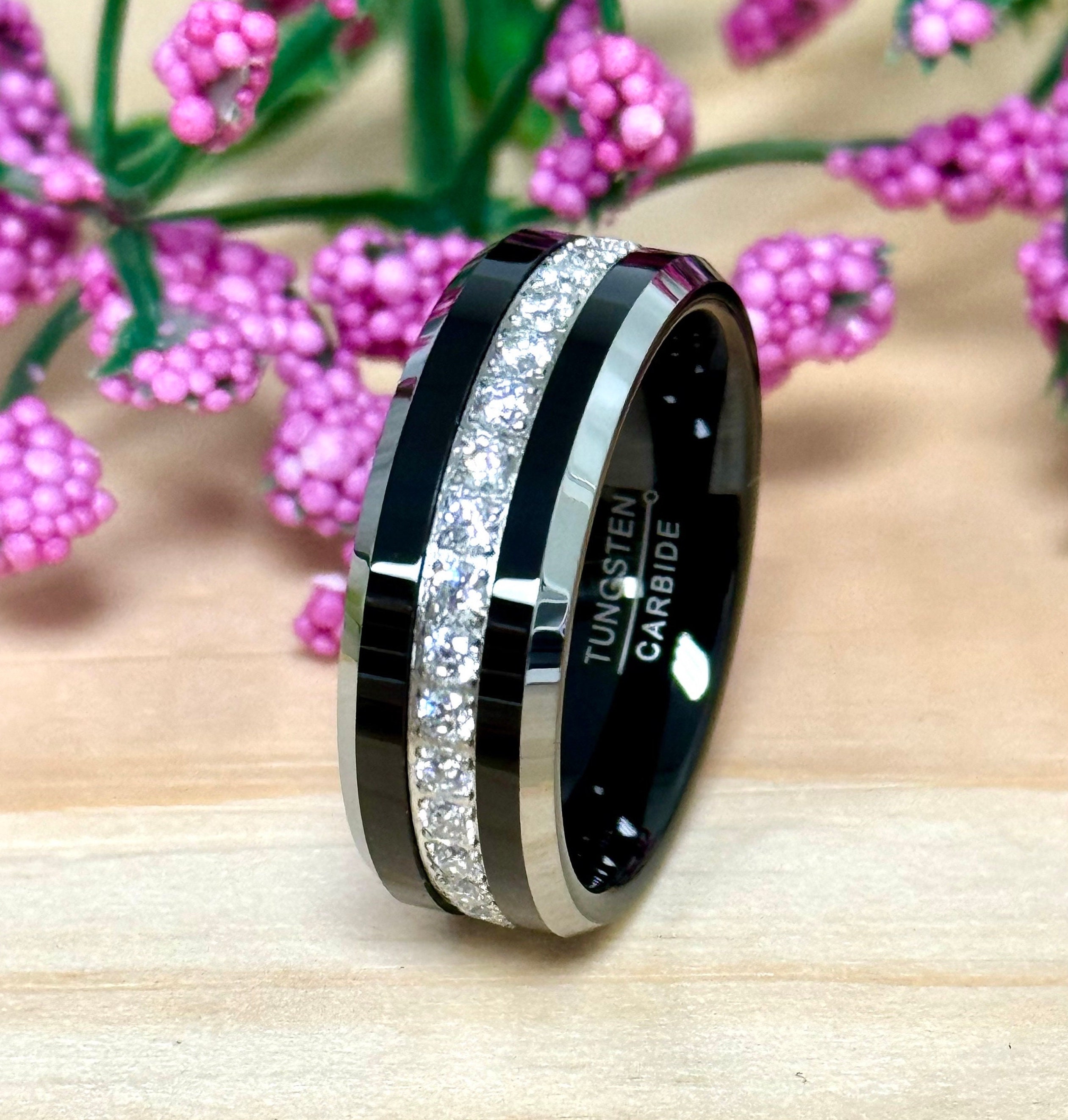 Men's Black IP Plated Eternity Set CZ Tungsten Wedding Band