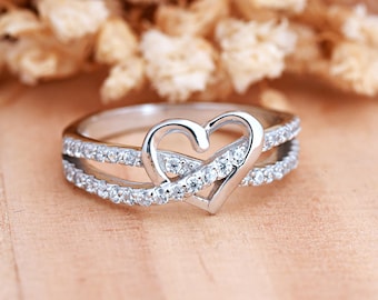 Infinity Heart CZ Ring  | Solid 925 Sterling Silver Love Promise CZ Ring | Womens Silver Ring | Trendy | Engagement Heart CZ Ring