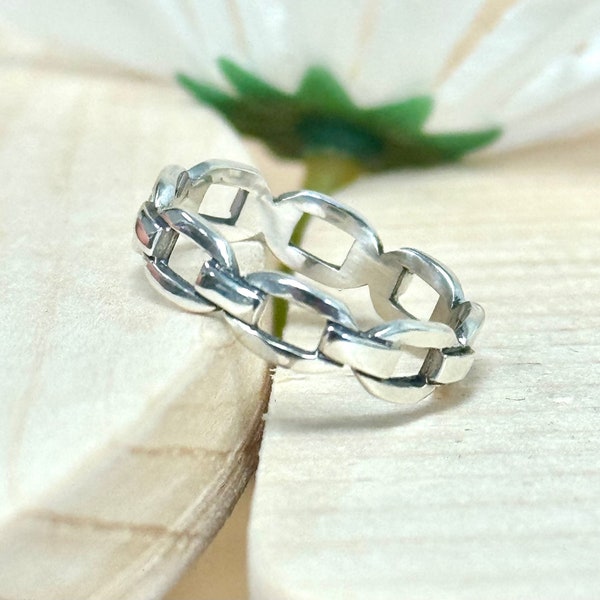 Open Linked Chain Ring | Solid 925 Sterling Silver Link Design Ring | Women Silver Ring | Trendy | Unique Fashion Statement Jewelry