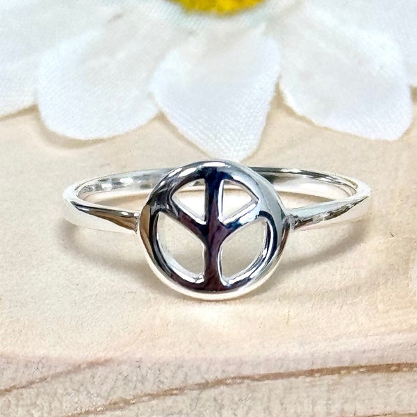 Peace Symbol Stackable Ring | Solid 925 Sterling Silver Peace Sign Ring | Trendy | Womens Silver Ring | Peace Symbol Jewelry | Minimalist