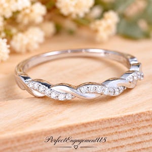 Twist Half Eternity CZ Ring | Solid 925 Sterling Silver Cubic Zirconia 3mm Thin Eternity Stackable Ring | Women's Silver Ring | Gift for Her