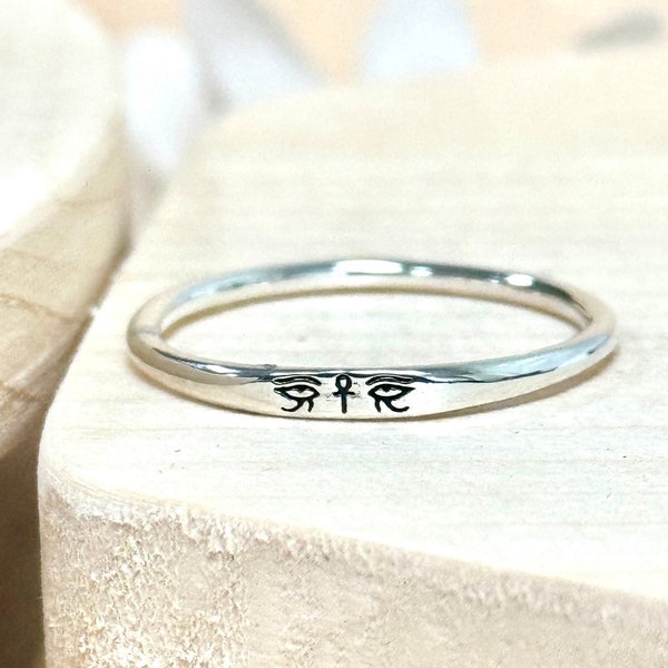 Eye of Horus Stackable Ring | Solid 925 Sterling Silver Ancient Egyptian Symbol Ring | Womens Silver Ring | Trendy | Minamlist