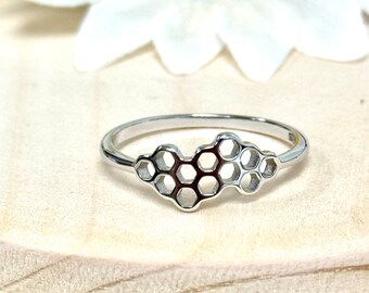 Honeycomb Plain Ring | Solid 925 Sterling Silver Bee Hexagon Ring | Womens Silver Ring | Trendy | Fashion Statement