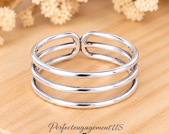 Tri-Band Statement Ring | Solid 925 Sterling Silver sStock Triple Band  Ring | Trendy Rings | Moon Fashion Jewelry