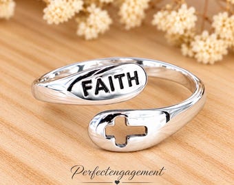 Faith Cross Ring, Sterling Silver 925 Cross Ring, Christian Ring, Religious Jewelry, Inspirational Faith Ring, Christian Gift for Women Men