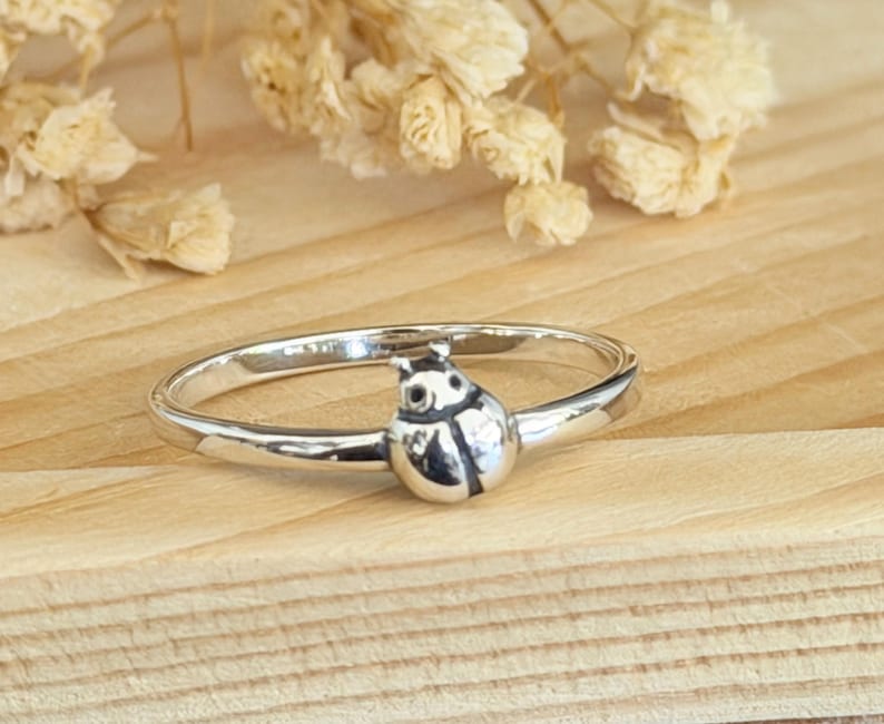 Ladybug Solitaire Statement Ring | Solid 925 Sterling Silver Small ...
