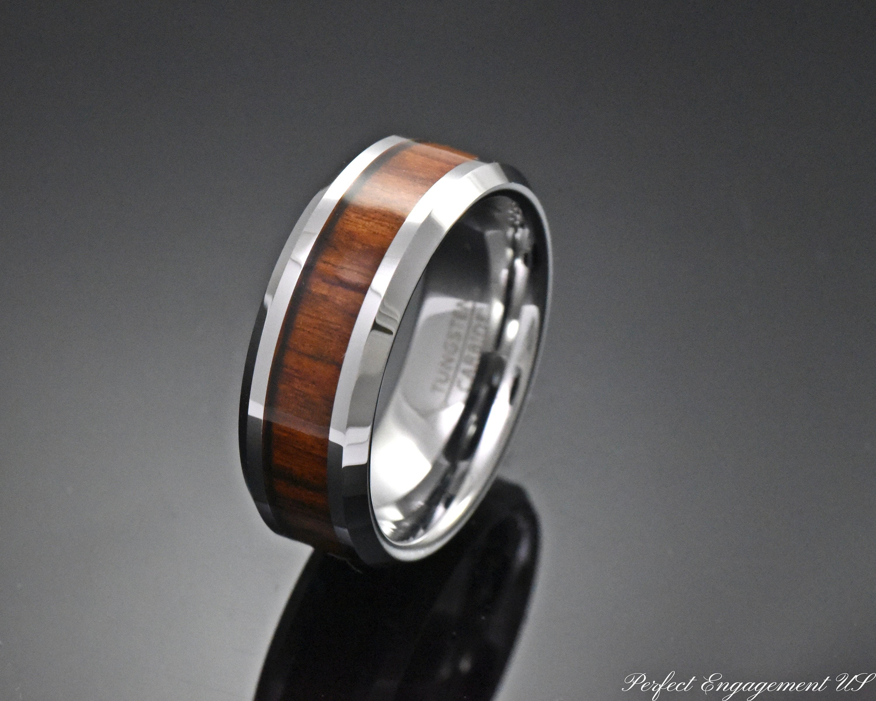 Mens Wood Ring, Black Tungsten Wood Inlay Ring, Mens Wood Wedding Band ...