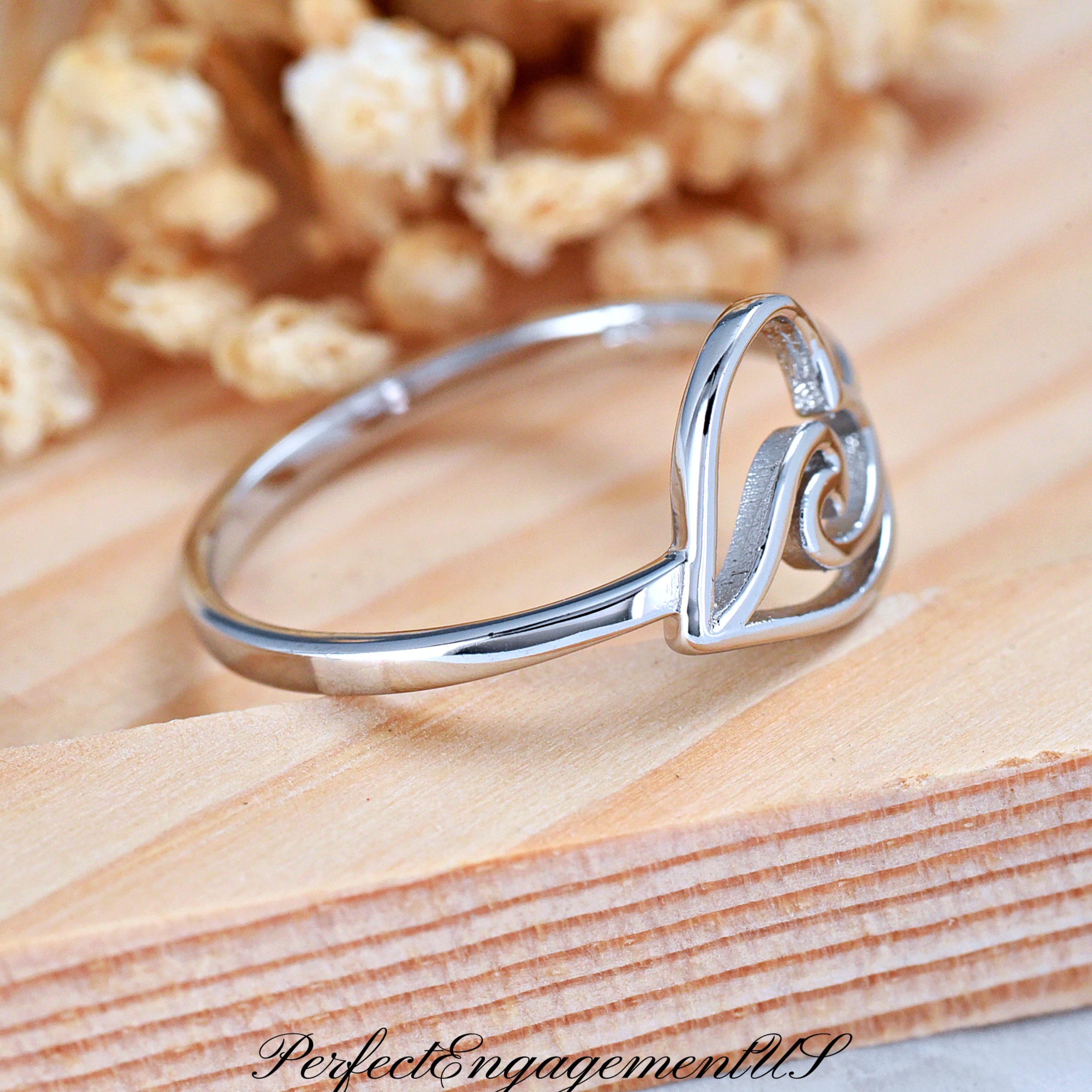 Wave in Heart Ring | Solid 925 Sterling Silver Heart Ocean Waves 