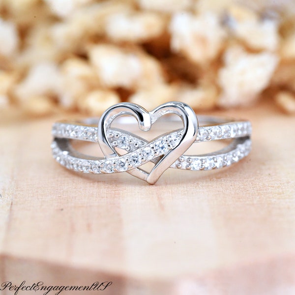 Infinity Heart CZ Ring  | Solid 925 Sterling Silver Love Promise CZ Ring | Womens Silver Ring | Trendy | Engagement Heart CZ Ring