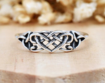 Celtic Knot Heart Triquetra Ring | Solid 925 Sterling Silver Irish Inspired Ring | Womens Silver Ring | Trendy | Filigree Heart Jewelry