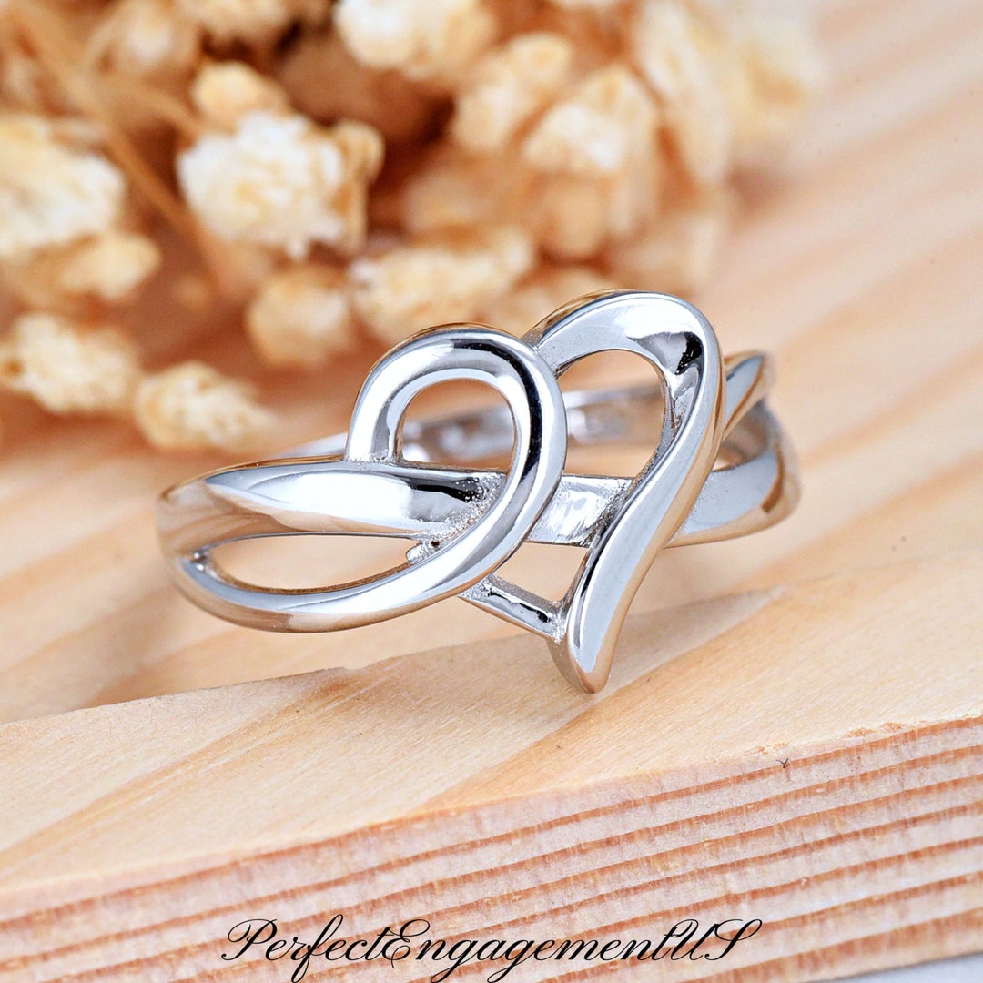 Elegant Heart Promise Ring Solid 925 Sterling Silver Heart Ring