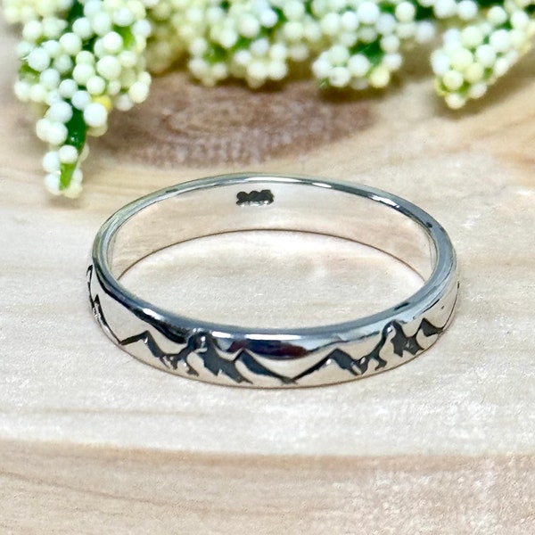 Mountain Peaks Engrave Ring | Solid 925 Sterling Silver Alps Mountain Range Ring | Womens Silver Ring | Trendy | Mountain Climber Gift