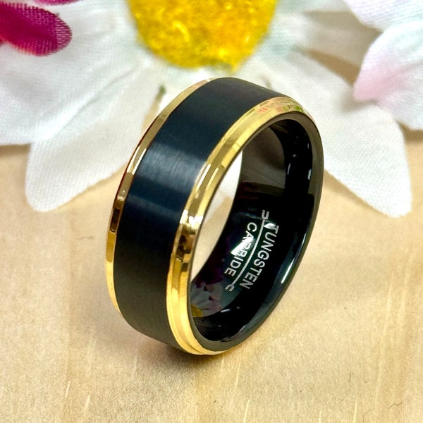 Unique Wedding Ring, Rings for Men, Promise Ring for Men, Black and Gold Tungsten Wedding Band Men, Men Wedding Band Tungsten, Custom Ring