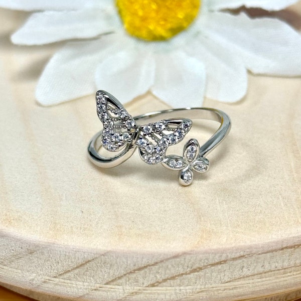 Double Butterfly Ring | Solid 925 Sterling Silver Butterflies Ring | Womens Silver Ring | Trendy | Wedding | Best Friend Gift | Mothers Day