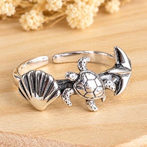 Sea Ocean Creature Shell Turtle Starfish Toe  Ring | Solid 925 Sterling Silver Marine Animals Toe Ring | Women's Toe Ring | Sea Toe  Jewelry