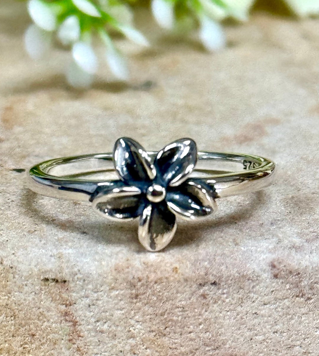Single Hawaiian Plumeria Ring Solid 925 Sterling Silver Flower Ring