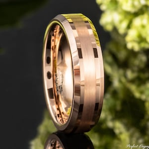 6mm Rose Gold Plated Tungsten Wedding Band, Mens & Womens, Tungsten Carbide Ring, Promise Couples Ring Band, Laser Engrave Anniversary Ring