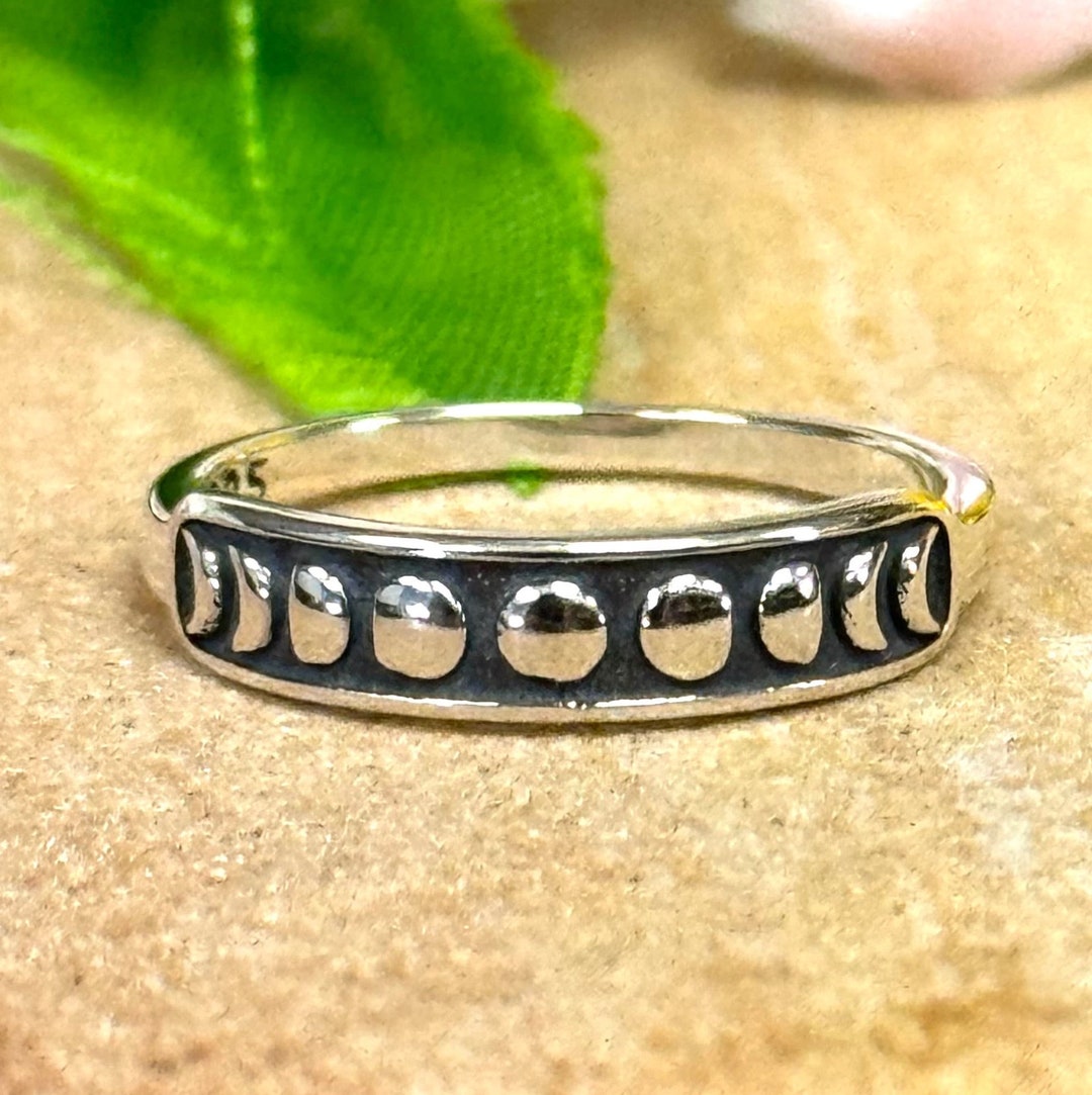 Moon Phase Bar Stackable Ring Solid 925 Sterling Silver Stages of Moon