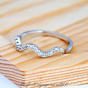 Art Deco Wavy Stackable CZ Ring | Solid 925 Sterling Silver CZ Ring | Women's Stackable Midi Thumb Ring | Zig Zag Ring
