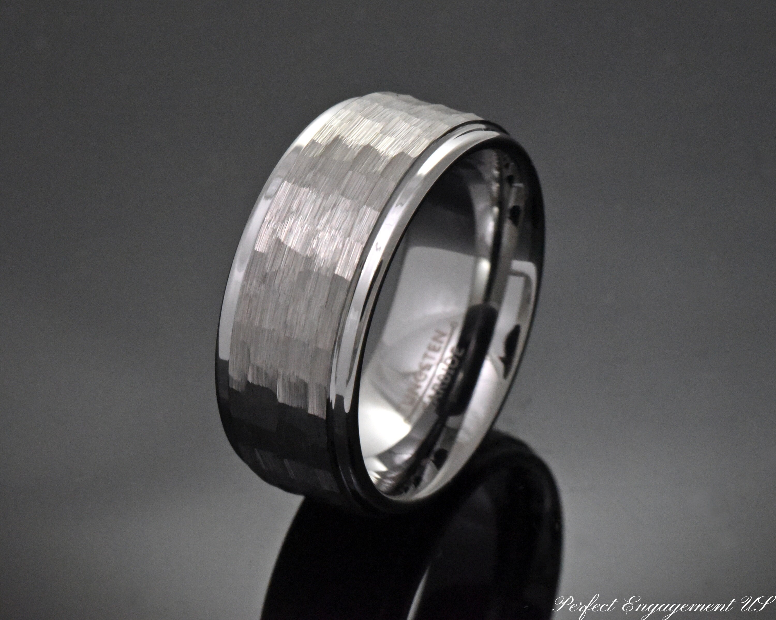 Tungsten Hammered Ring Hammered Finish Unique Wedding Ring Etsy