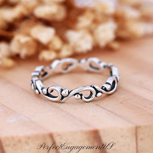 Filigree Statement Full Eternity Band | Solid 925 Sterling Silver Eternity Ring | Women's Silver Boho Stackable Ring