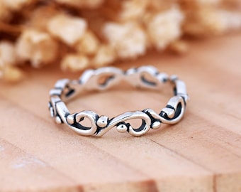Filigree Statement Full Eternity Band | Solid 925 Sterling Silver Eternity Ring | Women's Silver Boho Stackable Ring