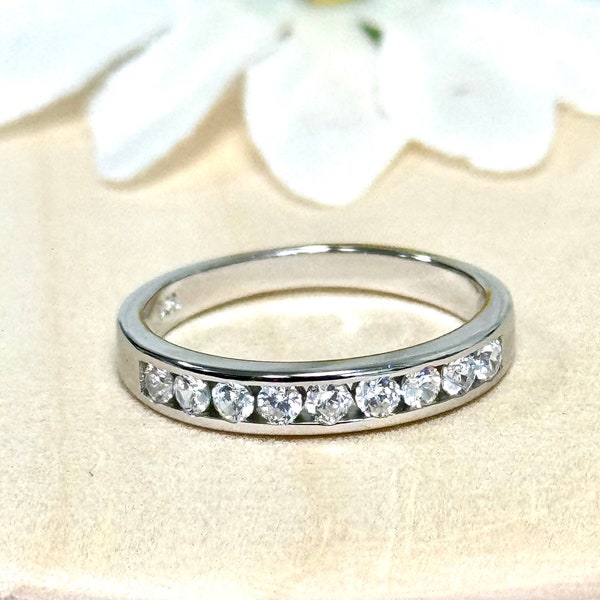 Eternity Band Channel CZ Ring  | Solid 925 Sterling Silver Bridal Eternity Wedding Ring | Womens Silver Ring | Trendy | Round Channel Set