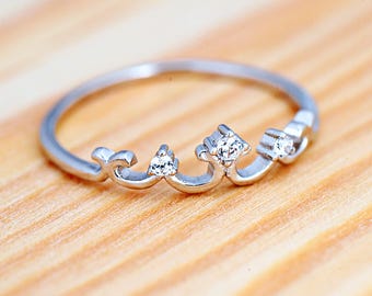Dainty Silver CZ Tiara Ring | Solid 925 Sterling Silver Cubic Zirconia Ring | Women's Silver Jewelry | Art Deco Silver Crown CZ Ring