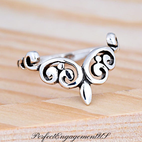 Filigree Chevron V Shape Statement Ring | Solid 925 Sterling Silver V Ring | Women's Silver Boho Filigree Ring | Trendy Fashion Ring