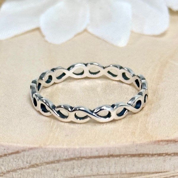 Infinity Rows Stackable Ring | Solid 925 Sterling Silver Infinity Symbol Ring | Womens Silver Ring | Trendy | Minimalist | For Her