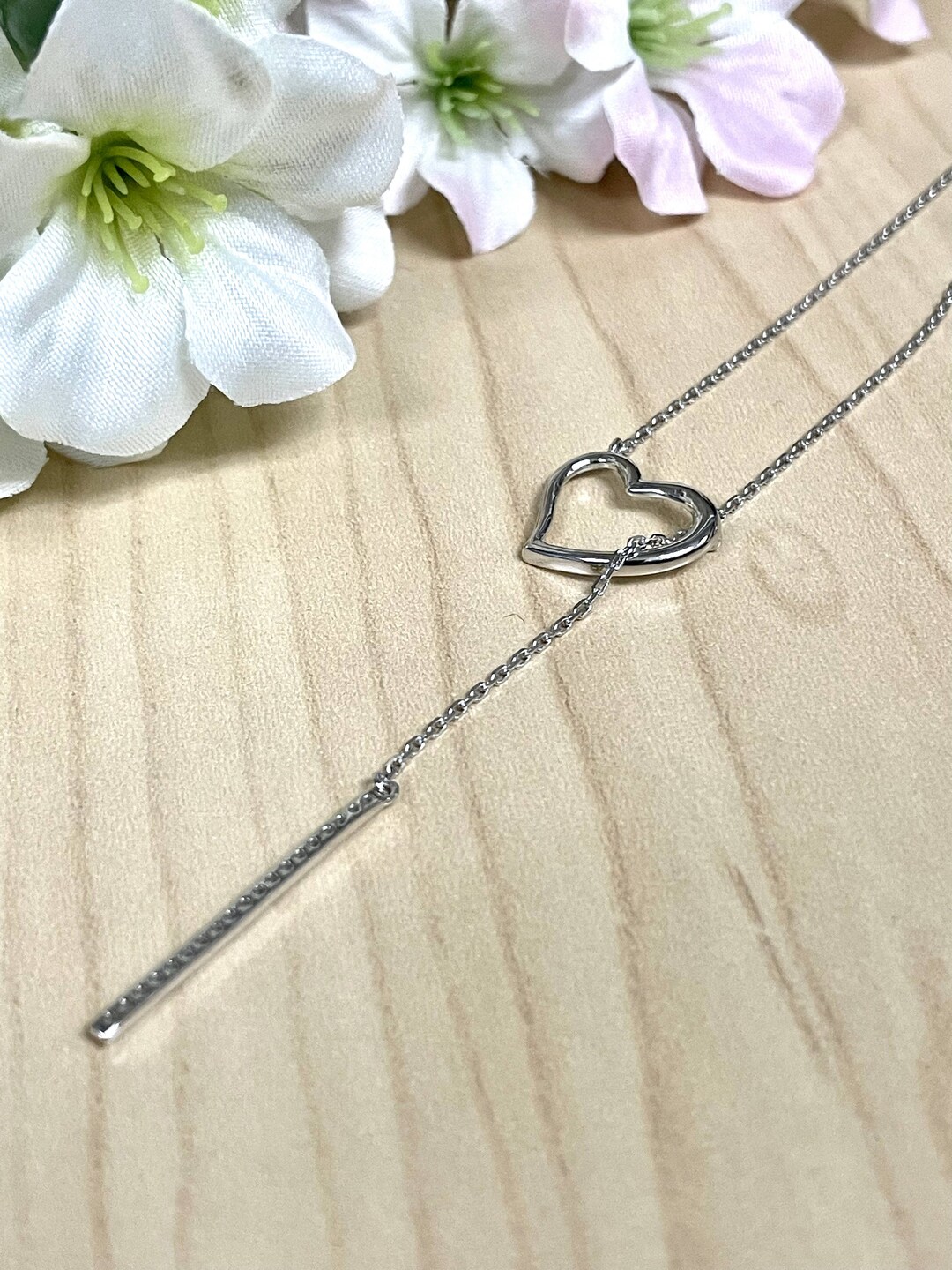 Heart Bar Drop Pendant Necklace CZ Solid 925 Sterling Silver Etsy