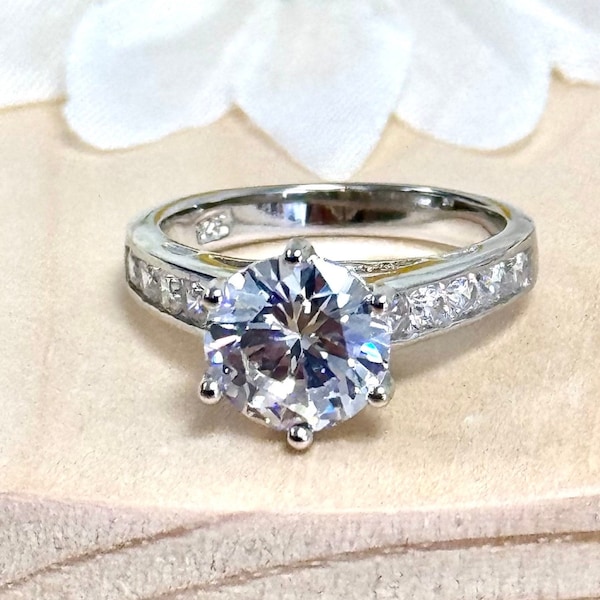 Channel Set Bridal Engagement Ring CZ | Heirloom Traditional Round-cut Wedding Ring | Promise Ring for Her | Travel Ring | Sterling Silver