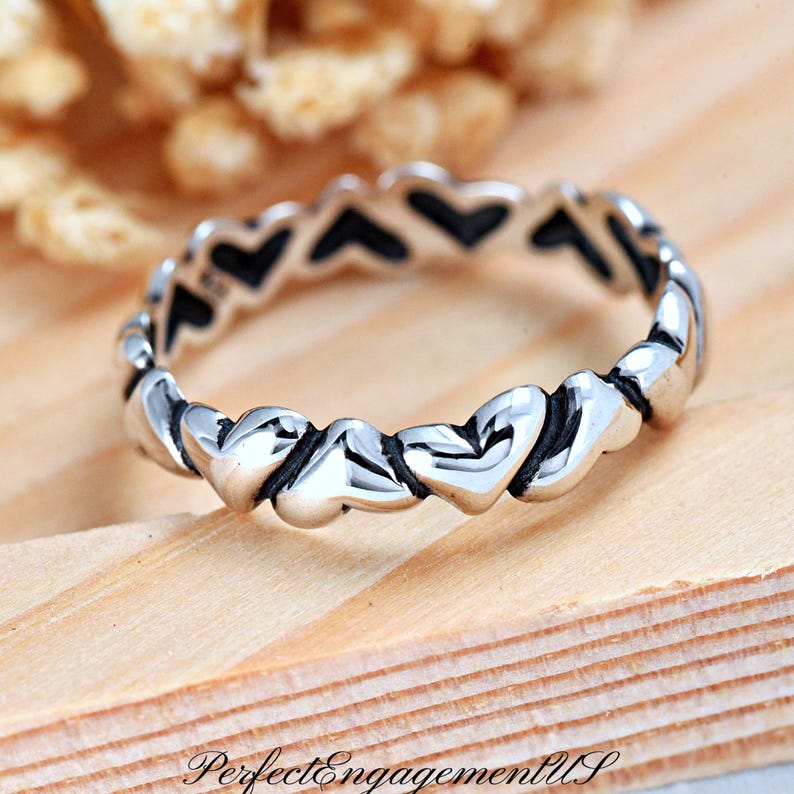 Hearts Eternity Ring | Solid 925 Sterling Silver Heart up & Down Ring ...