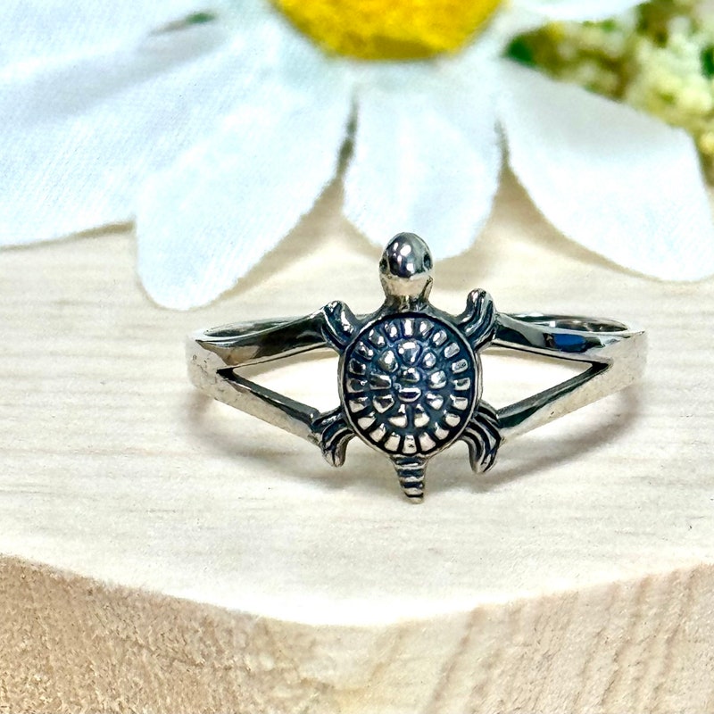 thumbnail image 2 of 925 Sterling Silver Solid Punched Turtle Handmade Ring - Empress Jewelry 2 of 2