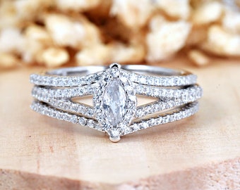 Marquise CZ Wedding Ring Set | Solid 925 Sterling Silver Engagement Ring Set for Brides | Womens Silver Ring | Trendy | Anniversary Ring
