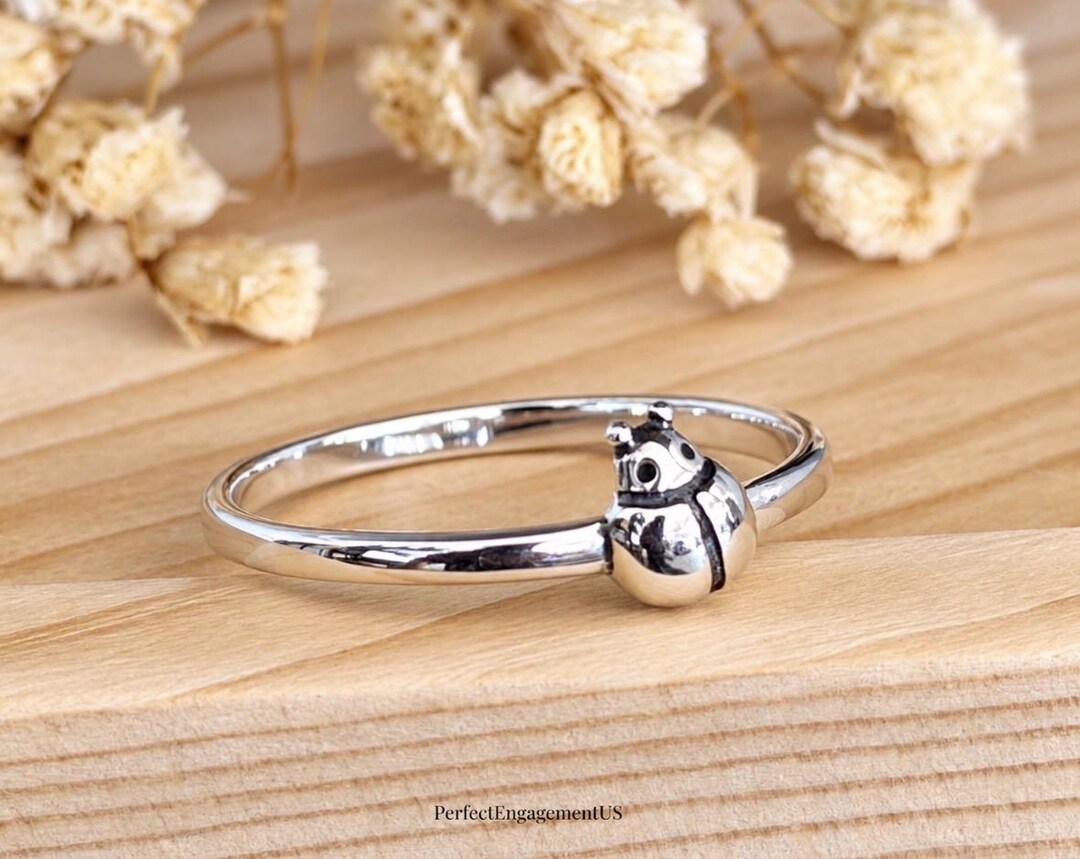 Ladybug Solitaire Statement Ring | Solid 925 Sterling Silver Small ...