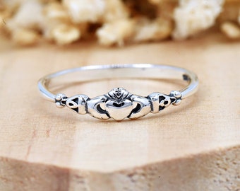 Celtic Claddagh Ring | Solid 925 Sterling Silver Celtic Claddagh Ring | Womens Silver Ring | Trendy | Petite Claddagh Stackable Ring