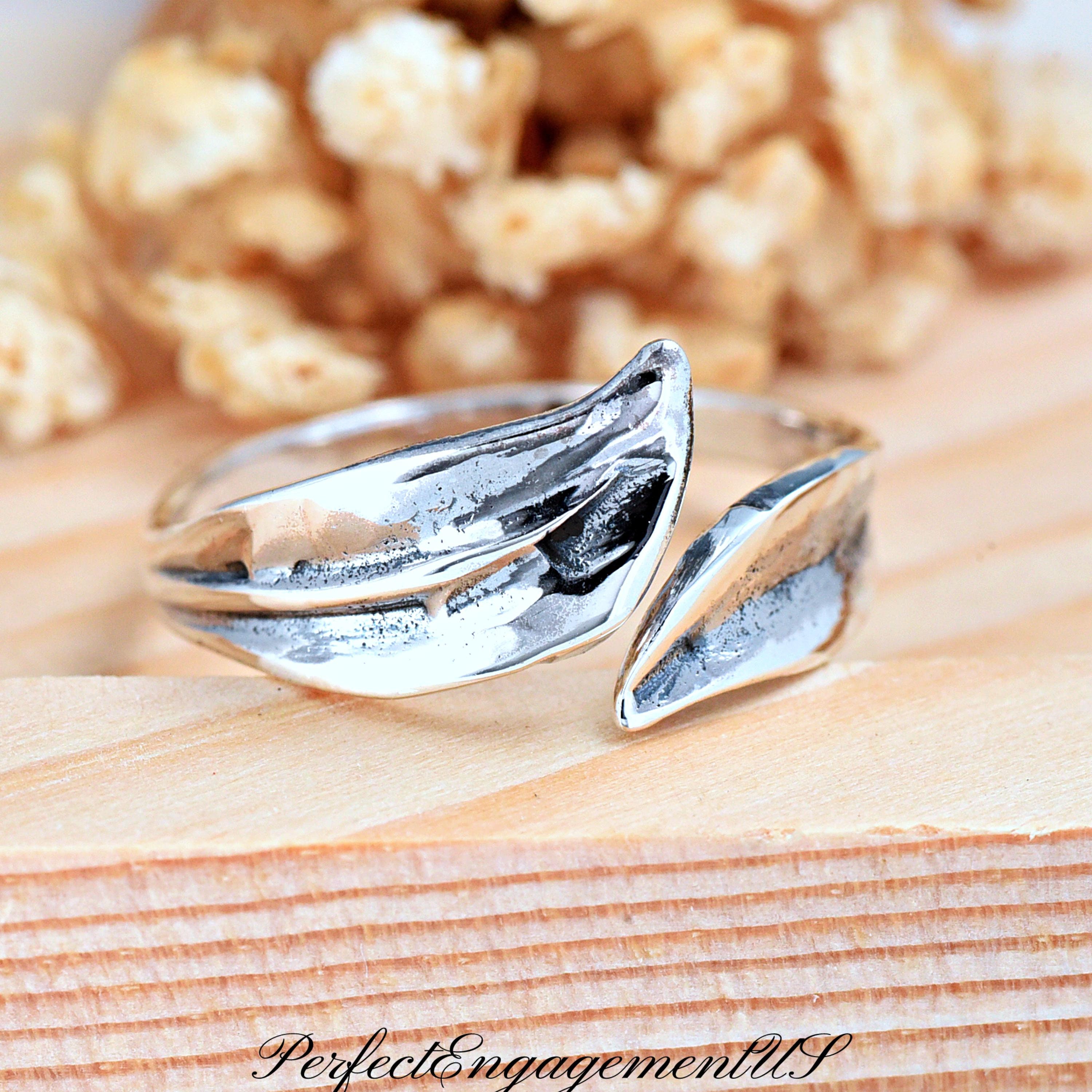 Leaf Ends Open Ring | Solid 925 Sterling Silver Wraparound Leaves Rings | Women's Silver Ring | Boho Style | Vintage Silver Ring