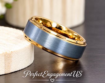 Rose Gold Wedding Band, Mens Rose Gold Tungsten Gun Metal Brushed Ring, Man Wedding Ring Rose Gold, Tungsten Ring Mens, Mens Engagement Ring