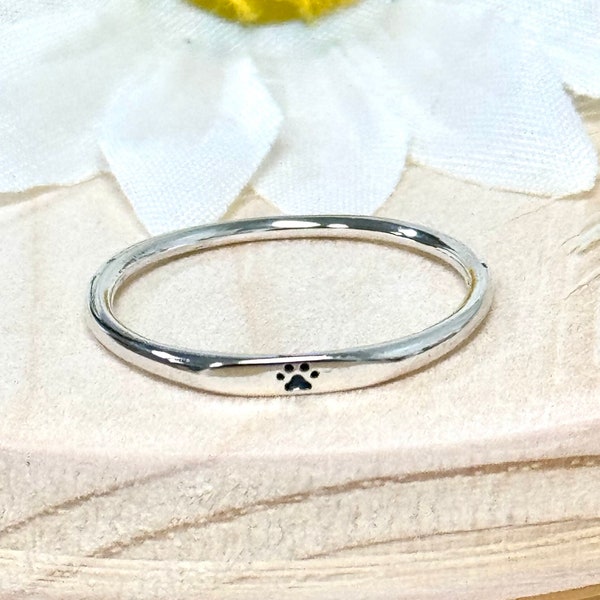 Dog's Paw Print Stackable Ring | Solid 925 Sterling Silver Dog Lover Ring | Womens Silver Ring | Trendy | Minimalist Jewelry