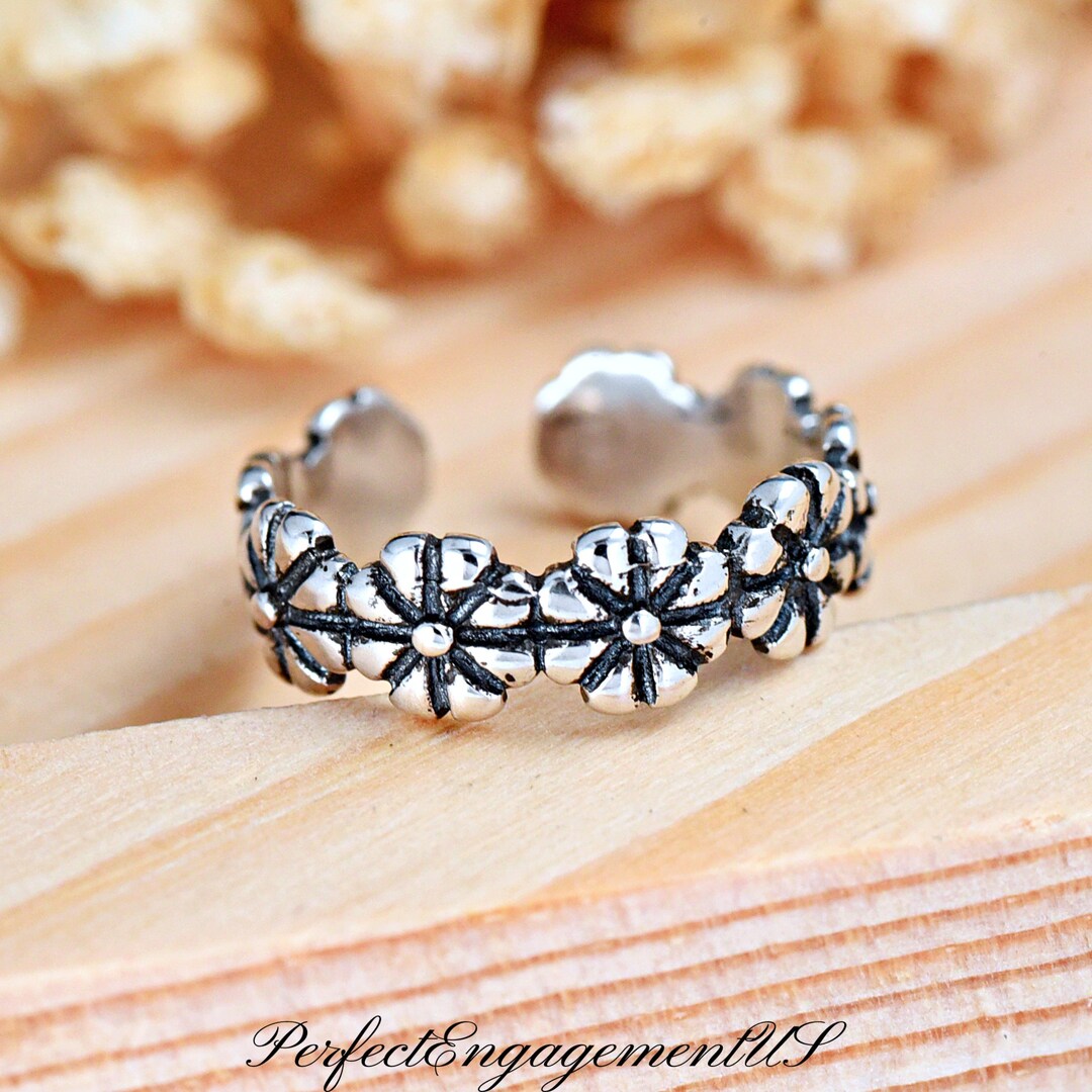 Flower Garland Toe Ring | Solid 925 Sterling Silver Floral Toe Band ...