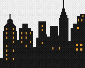 City Skyline Mini C2C Graphgan Pattern - Instant Download