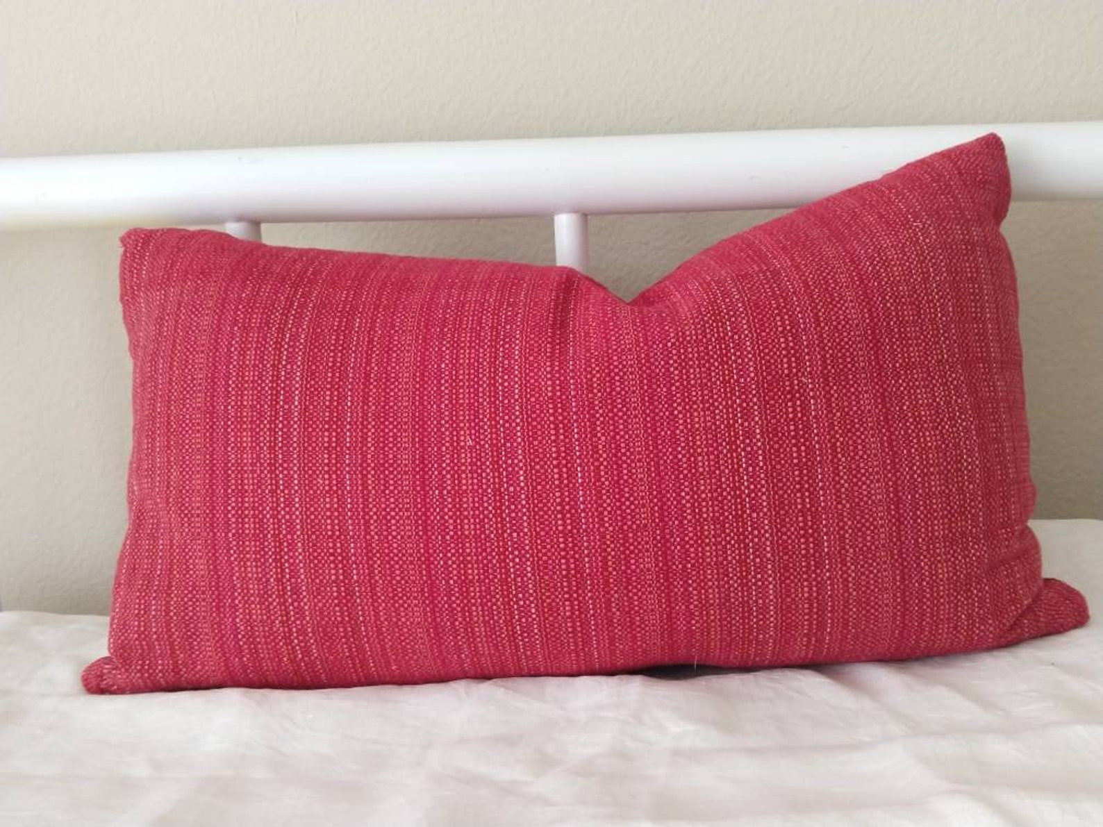 Red Woven Lumbar Decorative Pillow Etsy