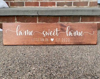 Home Sweet Home Town Sign | Hometown | Personalized | Housewarming Gift | Wood Sign | Custom Gift