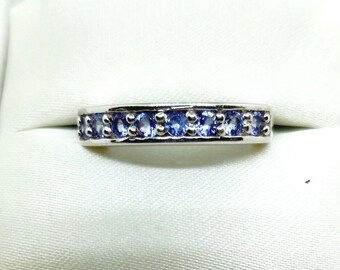Blue Tanzanite Rhodium Over Sterling Silver Size 6 Ring, 8 Stones Prong Set 0.86ctw *RARE FIND